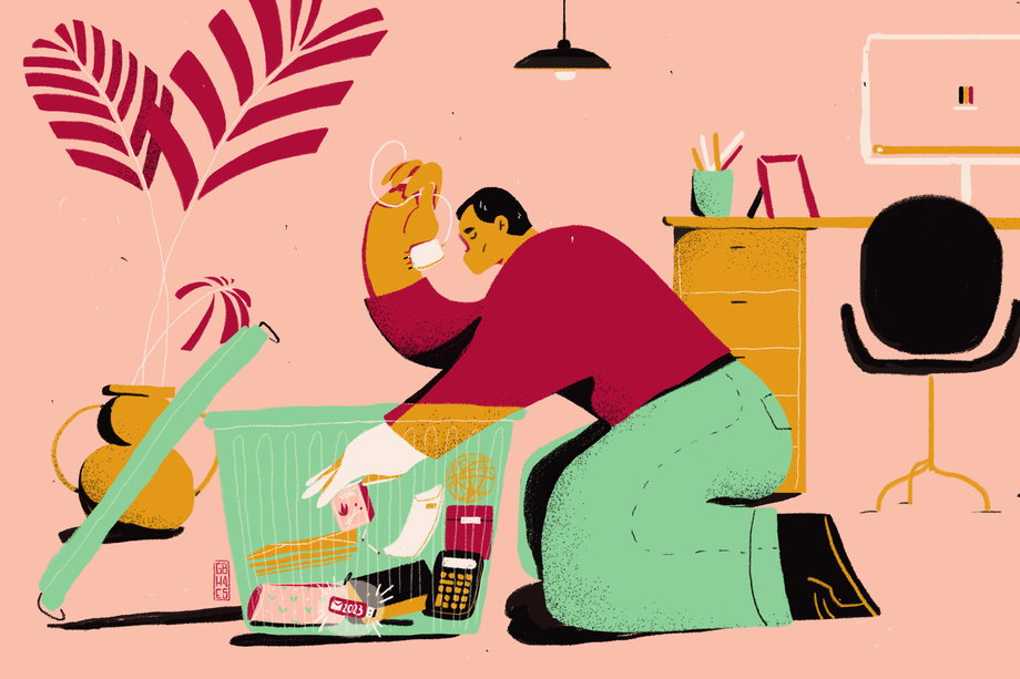 Illustratie die man toont die elektronische communicatie in de vuilbak gooit